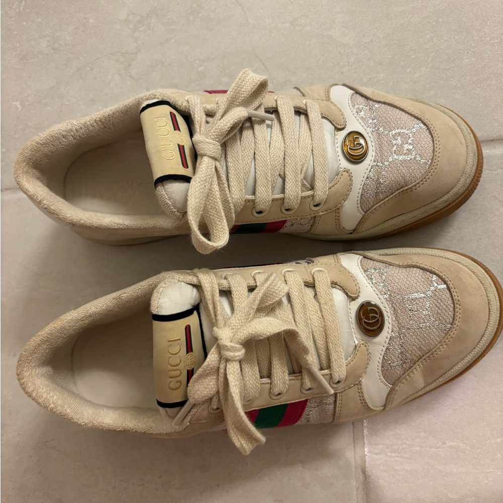 Gucci Beige Cream Multicolor Screener Low-Top Sneakers